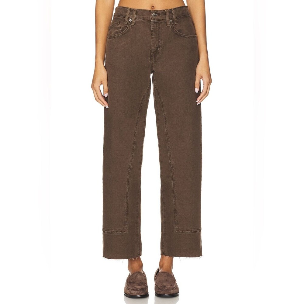 We The Free Risk Taker Straight Pant In Workwear Brown Jeans Raw Hem Sz 28 - Picture 2 of 11